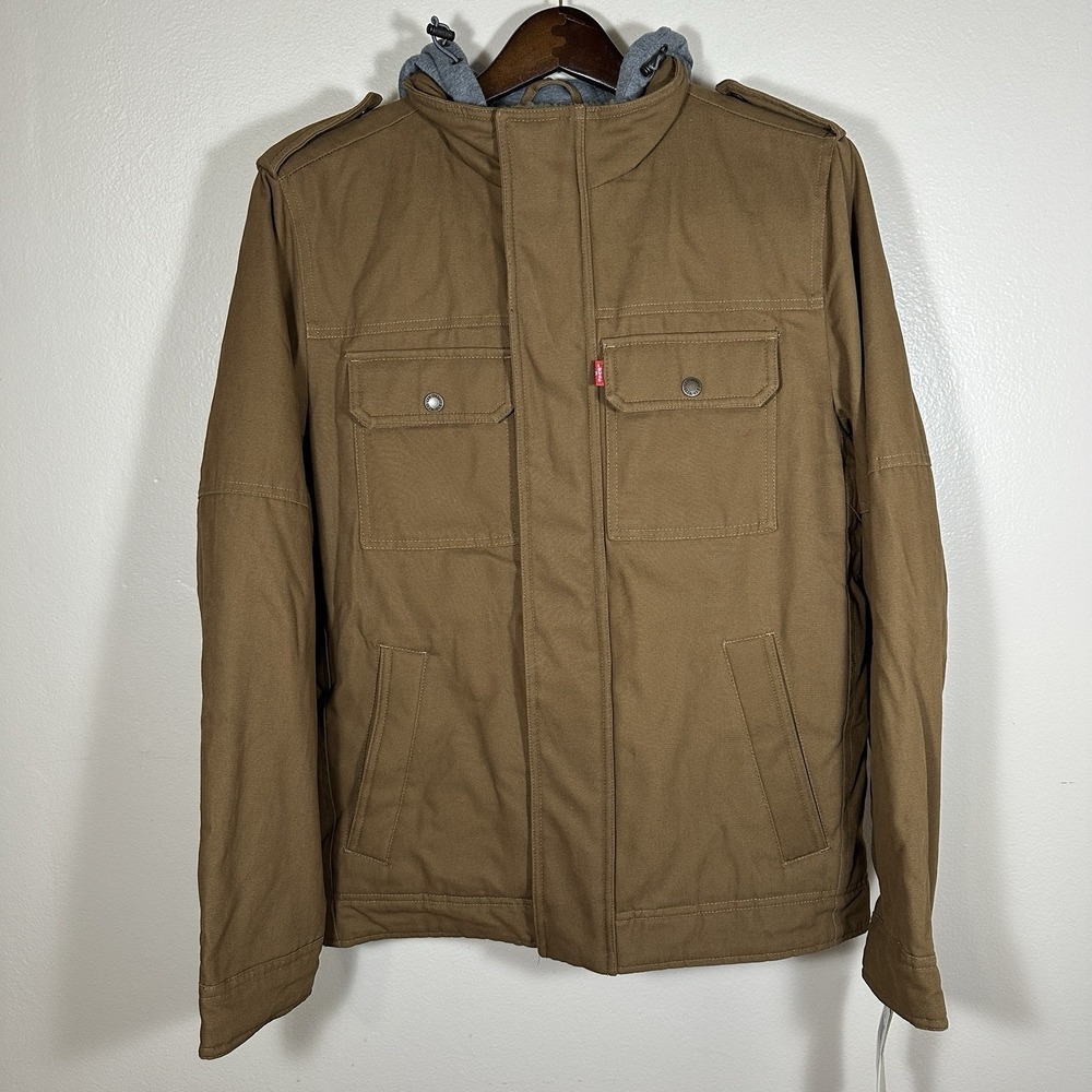 Levi's Men's S Hoody Military Jacket Brown Sherpa Lined Winter NEW